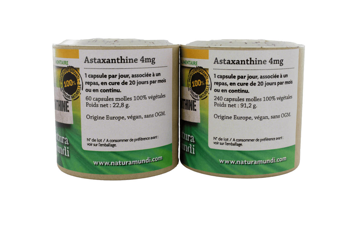 Astaxanthine Natura Mundi, piluliers de 60 et 240 capsules