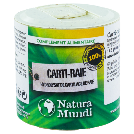 Carti-Raie, hydrolysat de cartilage de raie Natura Mundi, pilulier de 60 gélules