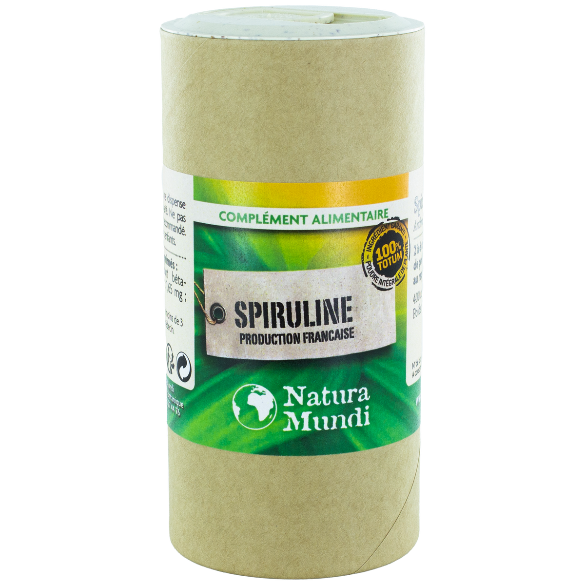 Spiruline production française Natura Mundi, pilulier de 400 comprimés