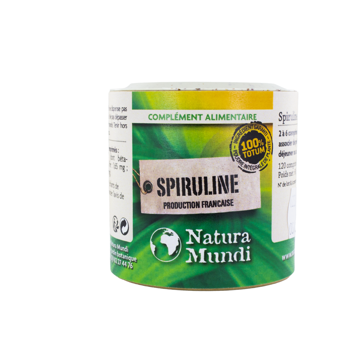 Spiruline production française Natura Mundi, pilulier de 120 comprimés
